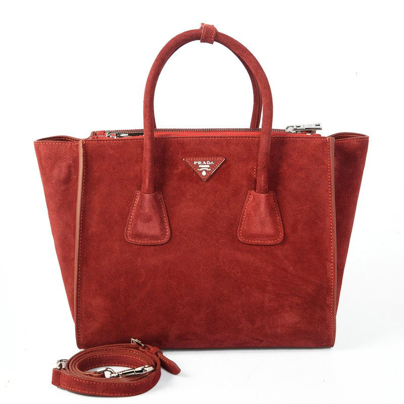 2014 Prada Suede Leather Tote Bag BN2619 winered